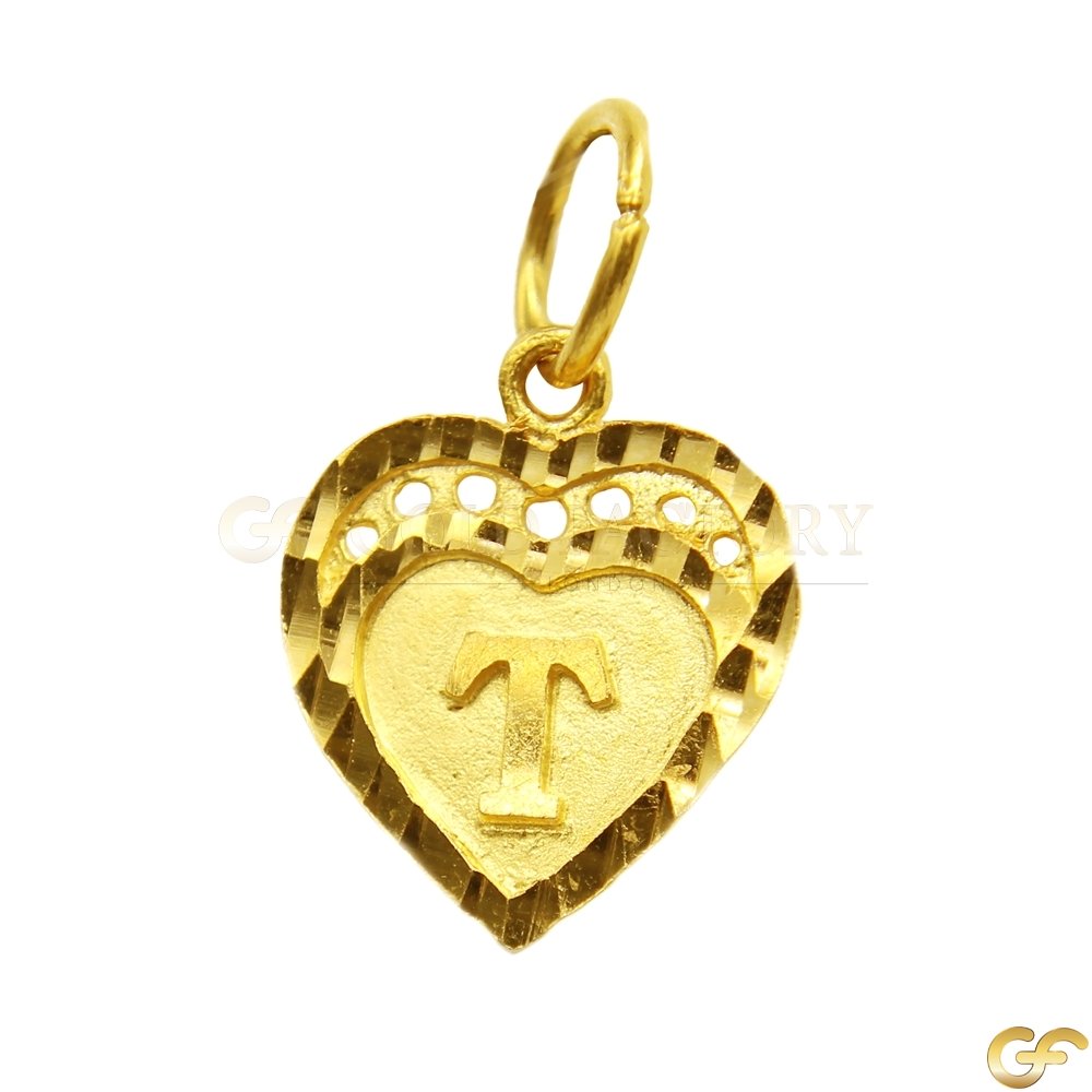 Double Bordered Heart Shape 'T' Initial Pendant